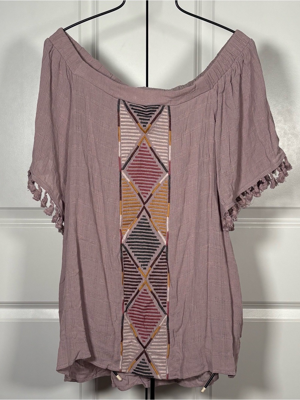 Knox Rose Mauve Embroidered Off-Shoulder Tunic